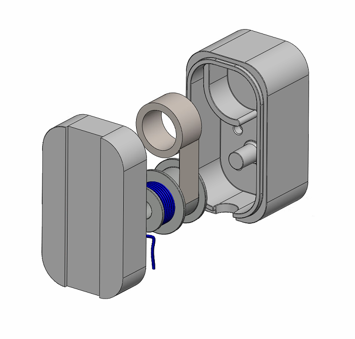 D3 recommended concept: CF spring, A380 spool, TPU gasket, bumper spring, exploded view