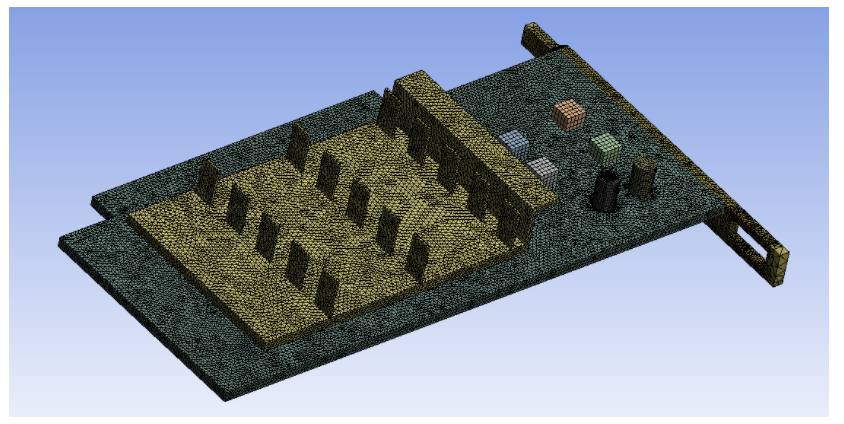 Case 2 3D mesh, significantly finer, golden colouring indicates higher element density