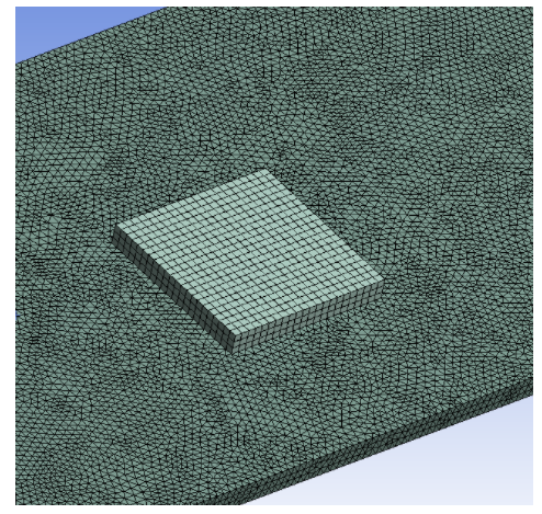 Zoomed view of processor mesh, very fine uniform elements resolving the die surface accurately