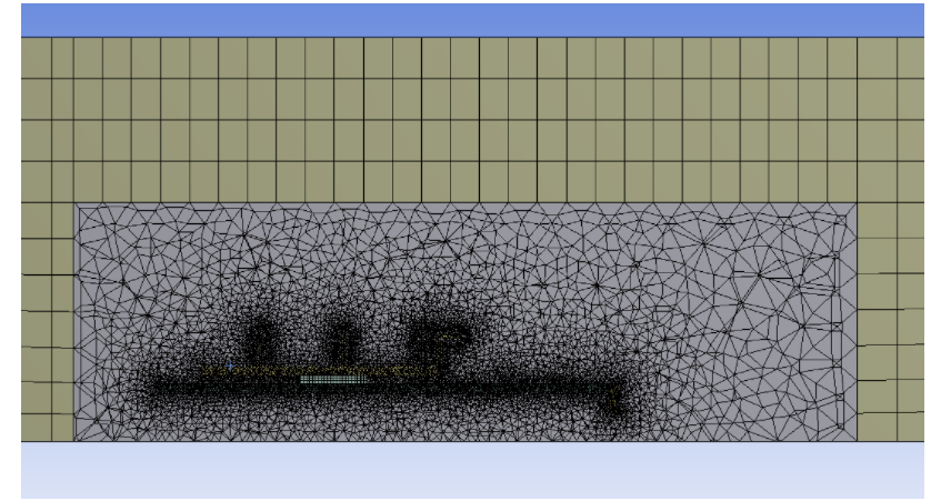 Case 2 cross-section mesh, inner enclosure boundary clearly visible as transition zone