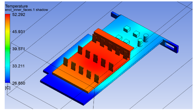Case 2 global temperature, 26.85°C to 52.29°C, slightly lower peak than Case 1