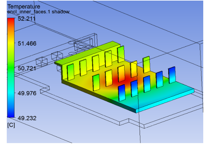 Case 2 fin temperatures, showing cooler fin tips and finer gradient resolution