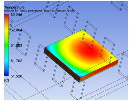 Case 2 processor temperature, 51.52°C to 52.25°C, slightly lower and more uniform