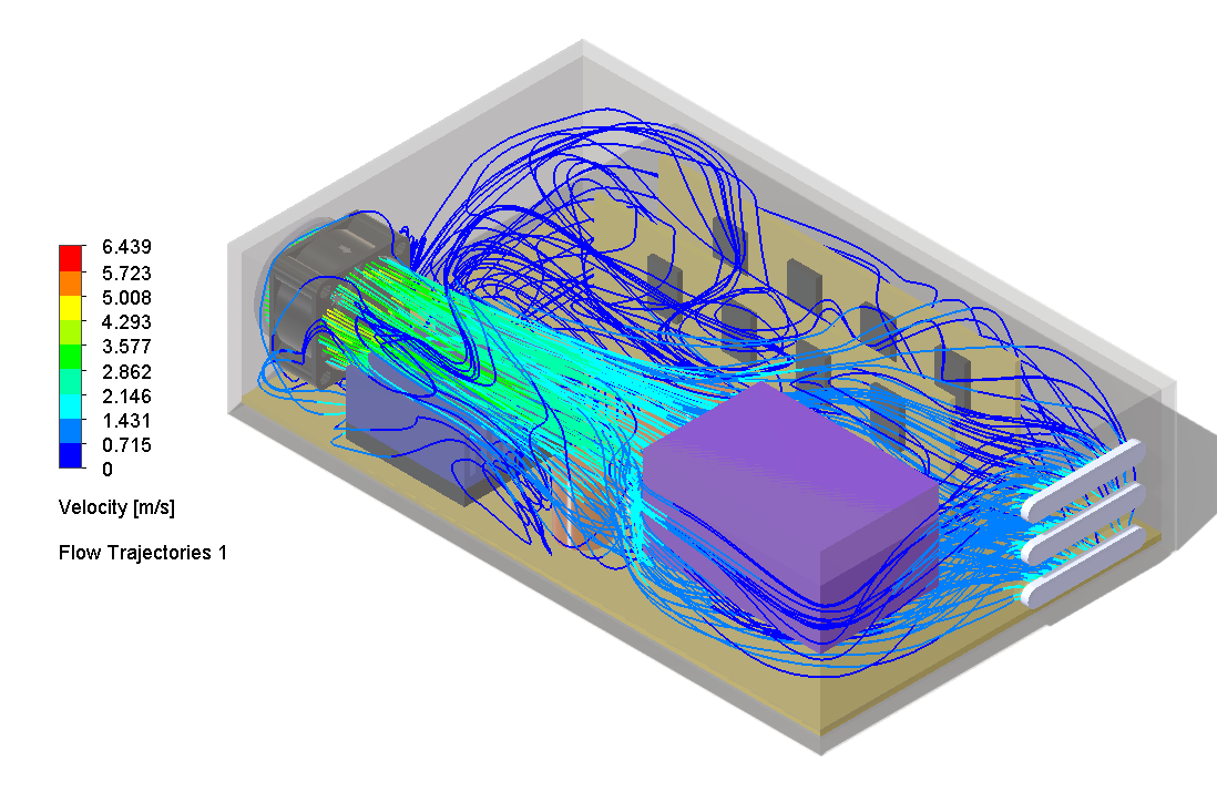 Case 04, flow trajectories showing clean airflow over both components