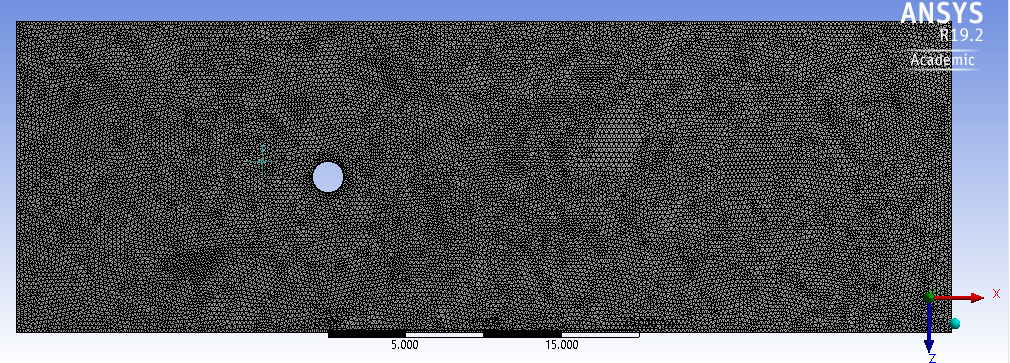 Triangular mesh with inflation layer around cylinder